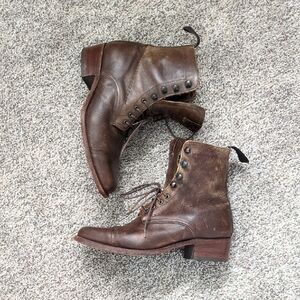 Vintage Brown Leather Lace-up Boots